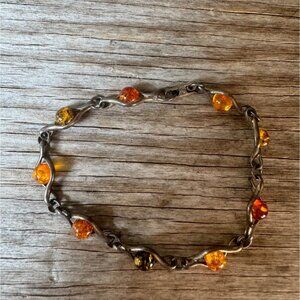 Vintage Baltic Amber And Sterling Silver 925  Bracelet 8"